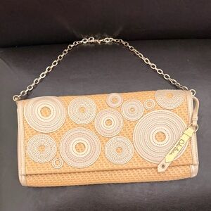 Vintage Cole Haan Beige Clutch with Chain and Circular Accents